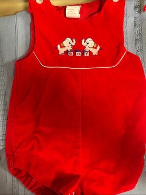 Vintage Unbranded Red Baby Boy Romper with Elephant Embroidery paper tag